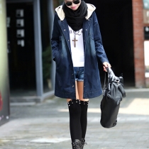 Fashion Single-breasted Hooded Denim Coat (Size Run Small)