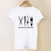 Snygg stil Kortärmad rundhårig trimmer Tryckt mönster Vit T-shirt