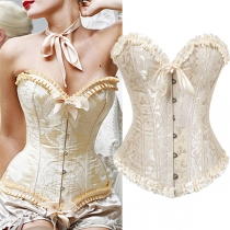 Sexig volang axelbandslös blommig Jacquard-snörskorsett