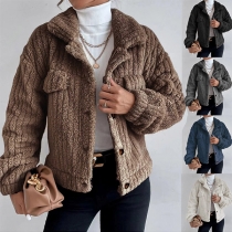 Casual Solid Color Vertical Striped Long Sleeve Plush Jacket