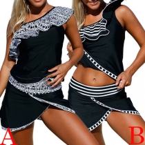 Sexy One-shoulder Top + Irregular Hem Bottom Swimsuit Set