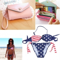 Set nur 11€: Geldbörse (kleine Handtasche-Multifunktion-Halter für Samsung S2/S3, iPhone 5/4/4s usw.) + Sexy Push-up USA Flagge Badeanzug Bikini