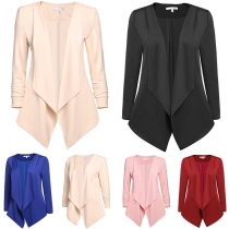 OL Style Solid Color Lapel Long Sleeve Irregular Hemline Blazer