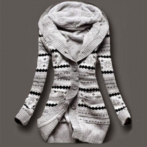 Fashion Long Sleeve Hooded Printed Warm Vest Coat