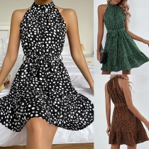 Casual Dot Printed Halterneck Dress