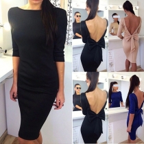 Sexy Bowknot Backless Half Sleeve Slim Fit Dress