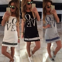 Fashion Letters Print Short Sleeve Round Neck Dress