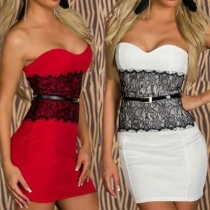 Sexy Strapless Lace Spliced Slim Fit Evening Dress