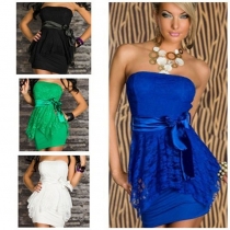 Sexy Strapless Lace Spliced High Waist Party Dress