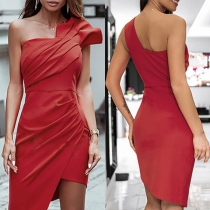 Elegant Classy Bowknot Solid Color Draped Party Irregular Party Dress