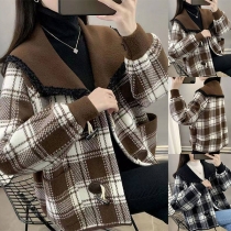 British Style Gorgeous Lapel Oversize Plaid Outerwear Coat