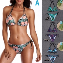 Sexig Bohemia-stil blommig tryckt bikini set med grimma