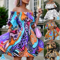 Sexy Short Sleeve Off-the-shoulder Floral Printed Dress