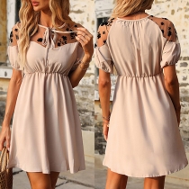 Casual Short Sleeve Slit V-neck Gauze Spliced Mini Dress