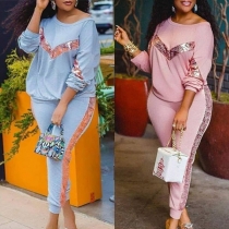 Casual Two-piece Set Consist of Rhinestone Top+Pants