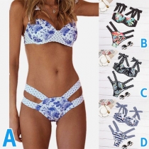Sexy Floral Printed Cutout Self-tie Bikini Set