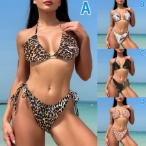 Sexigt leopardtryck med självknytande grimma - Bikiniset