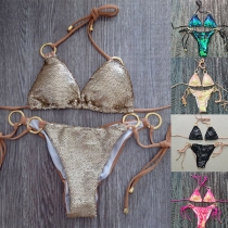 Sexigt Bling Bling Halter Bikini Set med paljetter