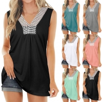 Casual Lace Spliced V-neck Sleeveless Shirt