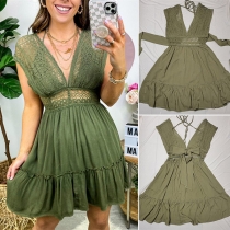 Sexy V-neck Lace Splced Tiered Dress