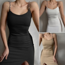 Sexy Solid Color Split Chain Slip Dress