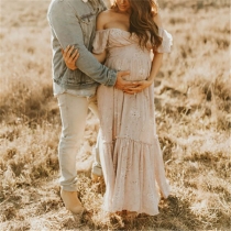 Sexy Floral Printed Off-the-shoulder Tiered Maternity Dress