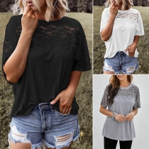 Casual Lace Spliced Short Sleeve Shirt