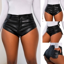 Sexiga konstläder PU Hotpants Trosor