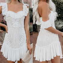 Sexy Lace Spliced Ruffled Dress