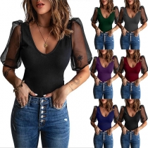 Sexy Gauze Spliced Shirt