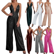 Sexig Paljettbeströdd Hög Krage Jumpsuit