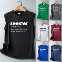 Casual Letter Printed Sleeveless Tank Top