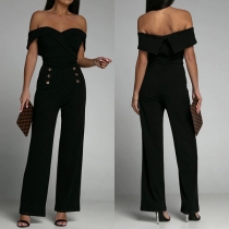 Sexy Strapless Sweetheart Neck Double Breasted Jumpsuit