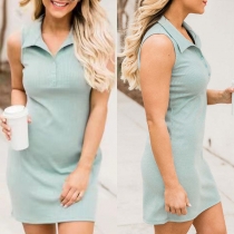 Fashion Solid Color Polo Neck Sleeveless Bodycon Dress