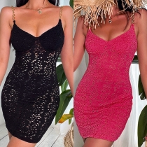 Sexy Solid Color V-neck Chain Slip Dress Bodycon Dress