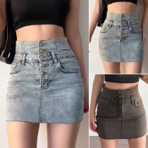 Modeknäppt hög midje Slim Fit jeanskjol