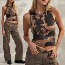 Vintage crop top med tryck