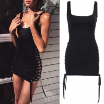 Sexy Solid Color Side Lace-up Tank Dress
