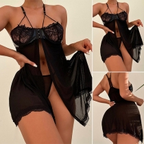 Sexy Lace Spliced Front Slit Lingerie Dress Nightwear Dress