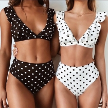 Mode prickmönstrad pom-pom tofs bikini set med halter bikinitopp och låg bikinitrosa