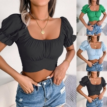 Klassisk enfärgad kortärmad Crop Top