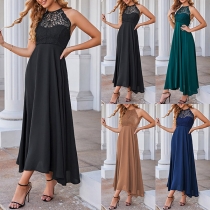 Fashion Lace Spliced Backless Halter Dress