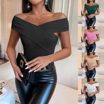 Sexig Slim Fit Skjorta i enfärgad off-the-shoulder
