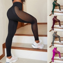 Sexig skarvad nätlegging i hög midja, Slim Fit och elastisk för yoga och löpning