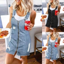 Vintage Distressed Zipper Frayed Denim Dress