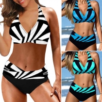 Bohemia Style Contrast Color Printed Bikini Set