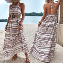 Bohemia Style Floral Printed Backless Halter Maxi Dress