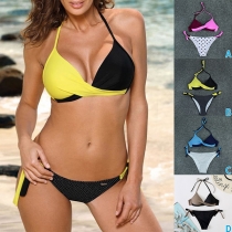 Sexig Halter Neck Bikini Set med kontrastfärg