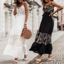 Fashion Floral Embroidery Self-tie Tassel V-neck Maxi Dress