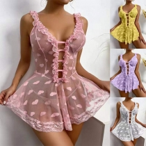 Sexy  Heart Pattern Ruffle Semi-through Gauze Dress